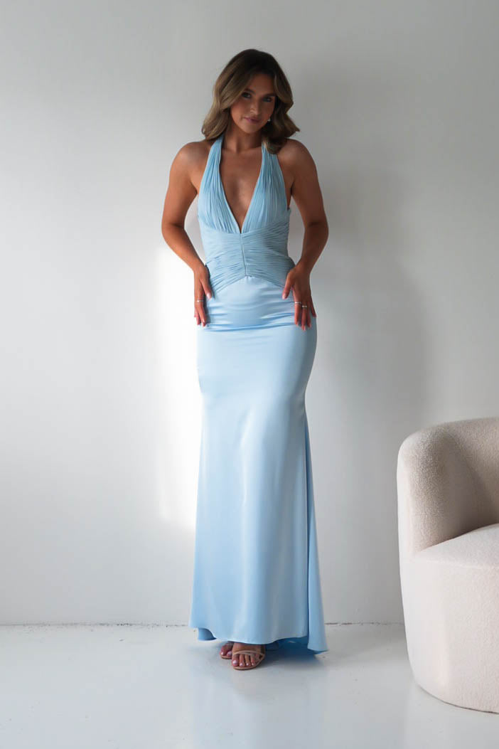 Oh Hello Clothing Women > Clothing > Dresses Austin Bodycon Halterneck Maxi Dress | Light Blue