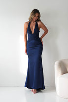 Oh Hello Clothing Dresses > Prom Dresses Austin Bodycon Halterneck Maxi Dress | Navy