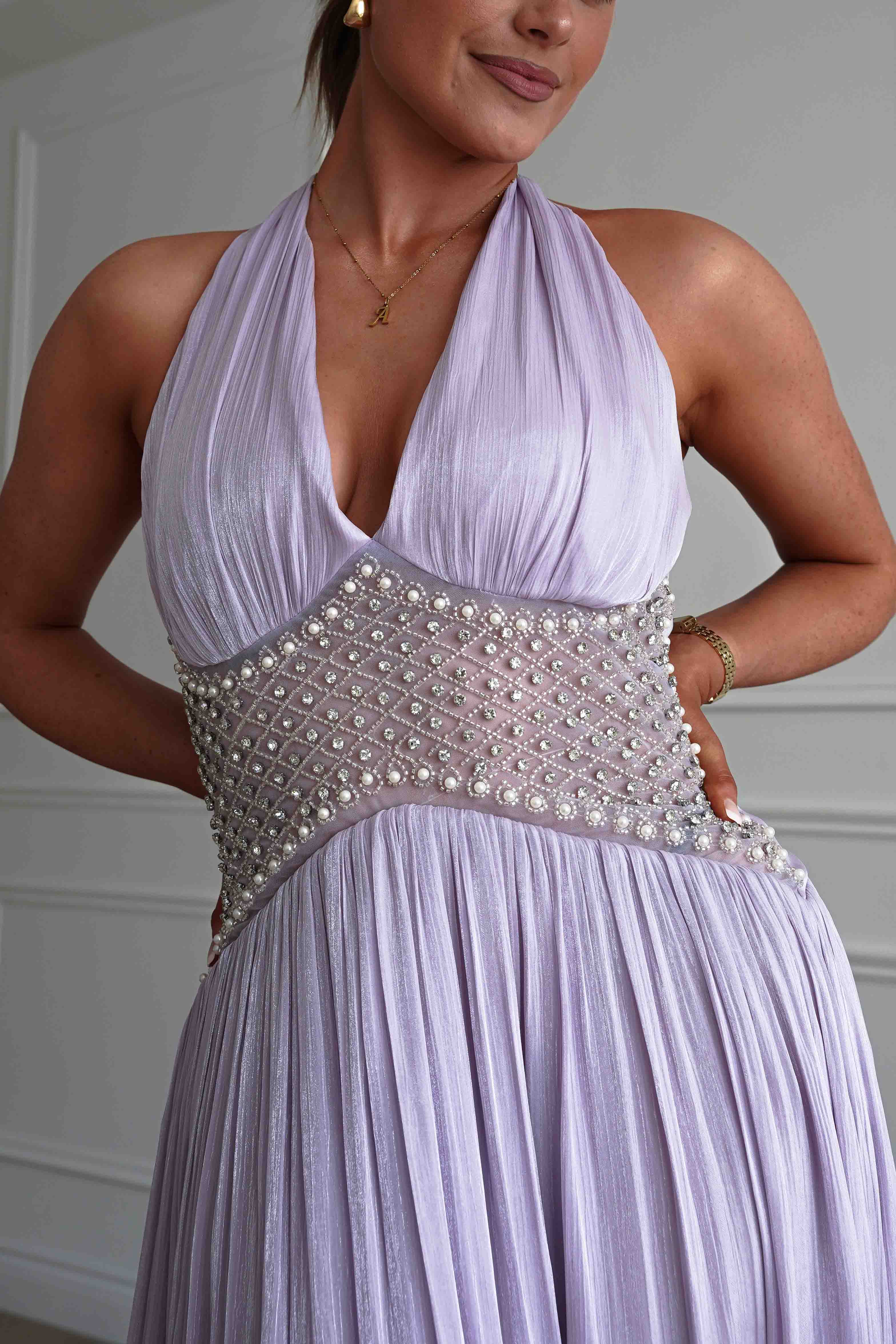 Oh Hello Clothing Dresses > Prom Dresses Aveline Luminescent Pleated Maxi Dress | Lilac