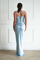 Oh Hello Clothing Women > Clothing > Dresses Avery Ruched Sweetheart Satin Maxi Dress | Blue