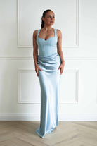 Oh Hello Clothing Women > Clothing > Dresses Avery Ruched Sweetheart Satin Maxi Dress | Blue