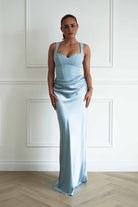 Oh Hello Clothing Women > Clothing > Dresses Avery Ruched Sweetheart Satin Maxi Dress | Blue
