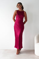 Bayleigh Soft Satin Maxi Dress Berry Red | Wedding Guest Dress | Maxi | Satin | Oh Hello Clothing