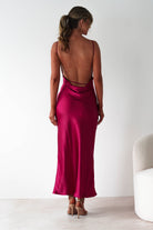Bayleigh Soft Satin Maxi Dress Berry Red | Wedding Guest Dress | Maxi | Satin | Oh Hello Clothing