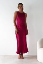 Bayleigh Soft Satin Maxi Dress Berry Red | Wedding Guest Dress | Maxi | Satin | Oh Hello Clothing