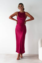 Bayleigh Soft Satin Maxi Dress Berry Red | Wedding Guest Dress | Maxi | Satin | Oh Hello Clothing