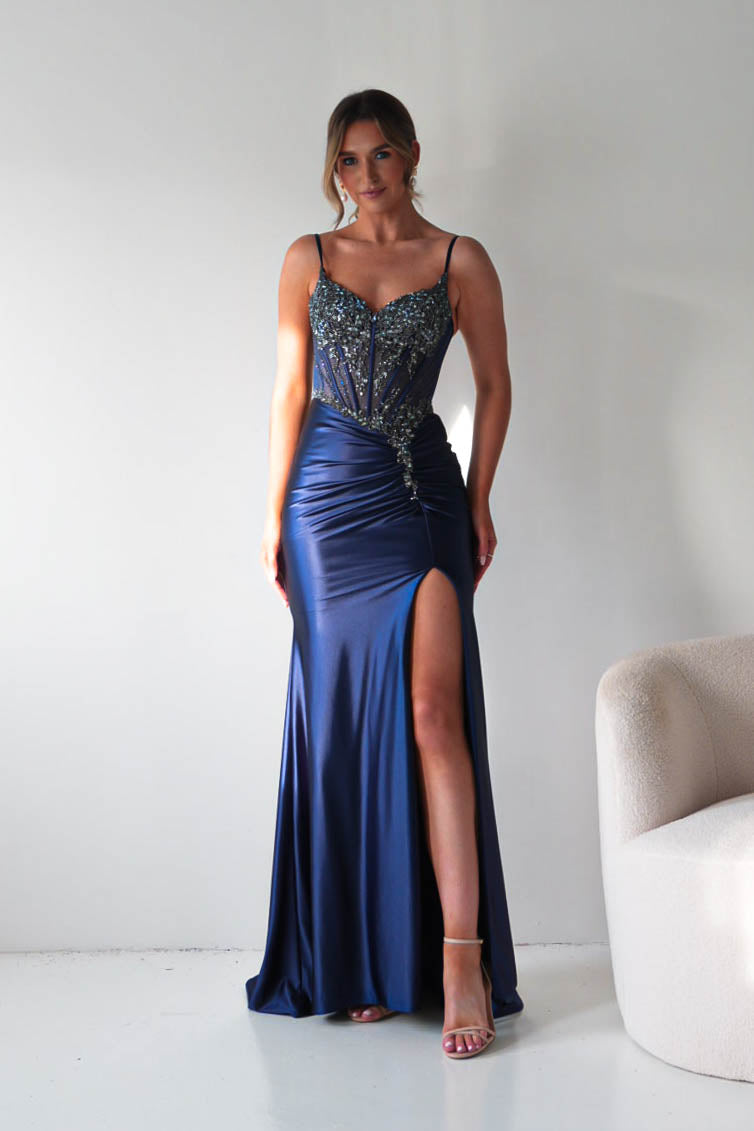 Oh Hello Clothing Dresses > Prom Dresses Becca Embellished Corset Evening Gown | Navy