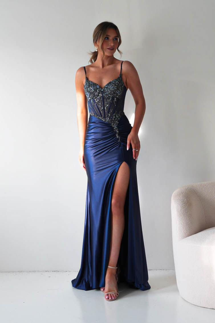 Oh Hello Clothing Dresses > Prom Dresses Becca Embellished Corset Evening Gown | Navy
