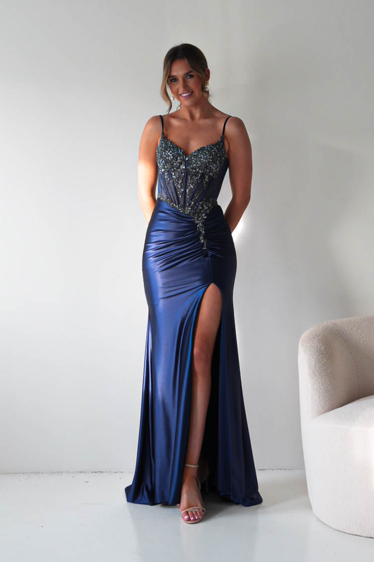 Oh Hello Clothing Dresses > Prom Dresses Becca Embellished Corset Evening Gown | Navy