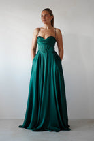 Bella Luxe Aline Satin Gown | Emerald | Debs & Prom | Formal Gown | Oh Hello Clothing