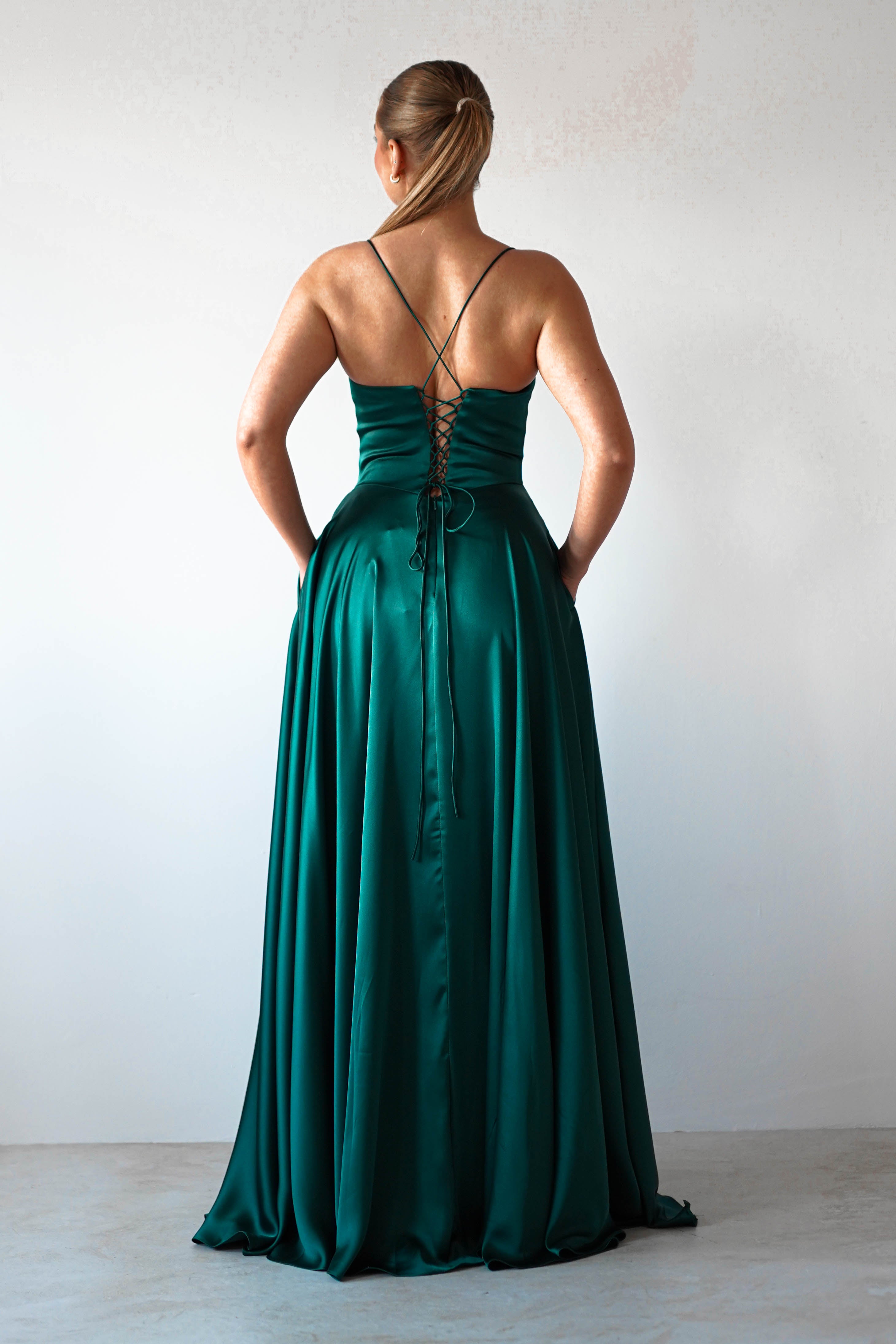 Bella Luxe Aline Satin Gown | Emerald | Debs & Prom | Formal Gown | Oh Hello Clothing