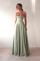 Bella Luxe Aline Satin Gown | Sage | Oh Hello Clothing