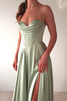 Bella Luxe Aline Satin Gown | Sage | Oh Hello Clothing
