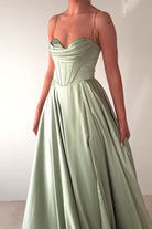 Bella Luxe Aline Satin Gown | Sage | Oh Hello Clothing