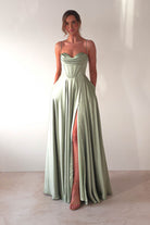 Bella Luxe Aline Satin Gown | Sage | Oh Hello Clothing