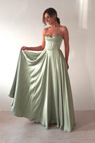 Bella Luxe Aline Satin Gown | Sage | Oh Hello Clothing