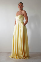 Bella Luxe Aline Satin Gown | Yellow | Debs & Prom | Formal Gown | Oh Hello Clothing