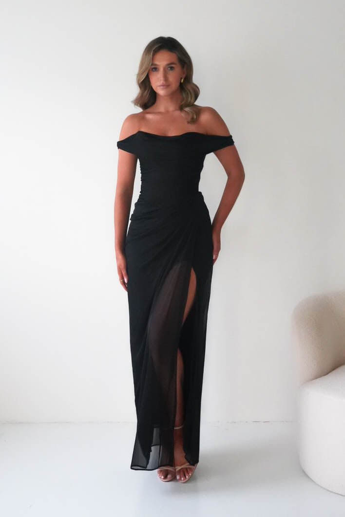 Oh Hello Clothing Dresses 1*Done-Berkley Draped Mesh Corset Maxi Gown | black
