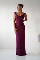Oh Hello Clothing Dresses 1*DONE -CINDERALLA-MULBERRY Draped Mesh Off-Shoulder dress