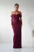 Oh Hello Clothing Dresses 1*DONE -CINDERALLA-MULBERRY Draped Mesh Off-Shoulder dress