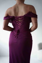 Oh Hello Clothing Dresses 1*DONE -CINDERALLA-MULBERRY Draped Mesh Off-Shoulder dress