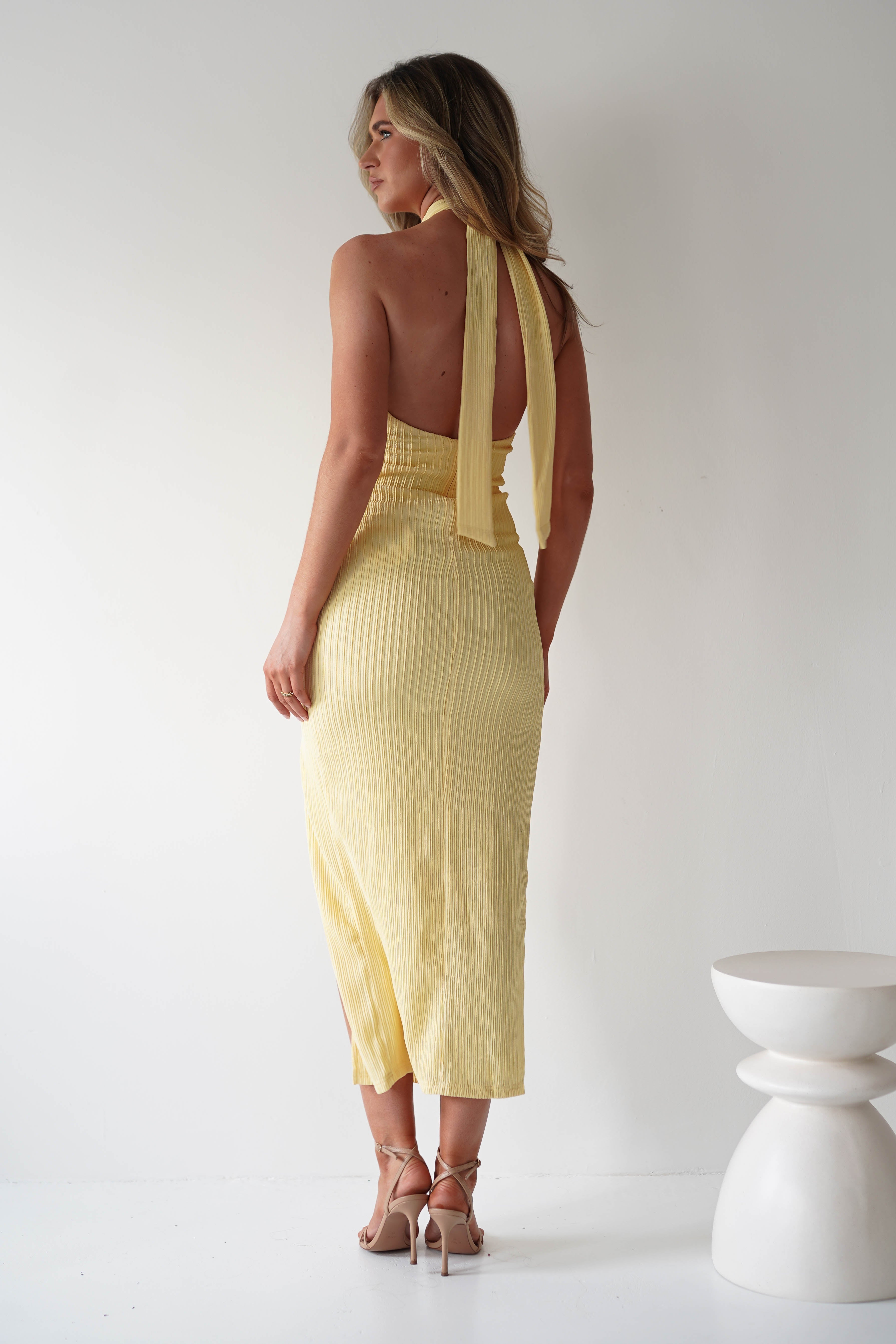 Bernice Ribbed Midaxi Dress Yellow | Wedding Guest Dress | Oh Hello Clothing