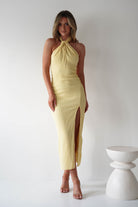 Bernice Ribbed Midaxi Dress Yellow | Wedding Guest Dress | Oh Hello Clothing