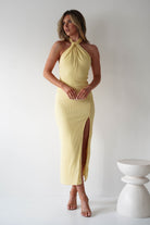 Bernice Ribbed Midaxi Dress Yellow | Wedding Guest Dress | Oh Hello Clothing