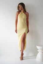 Bernice Ribbed Midaxi Dress Yellow | Wedding Guest Dress | Oh Hello Clothing