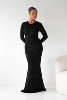 Oh Hello Clothing Dresses Bertina Long Sleeve Sequin Maxi Gown | Black