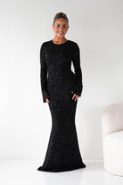 Oh Hello Clothing Dresses Bertina Long Sleeve Sequin Maxi Gown | Black