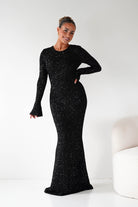 Oh Hello Clothing Dresses Bertina Long Sleeve Sequin Maxi Gown | Black