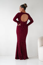 Oh Hello Clothing Dresses Bertina Long Sleeve Sequin Maxi Gown | Burgundy