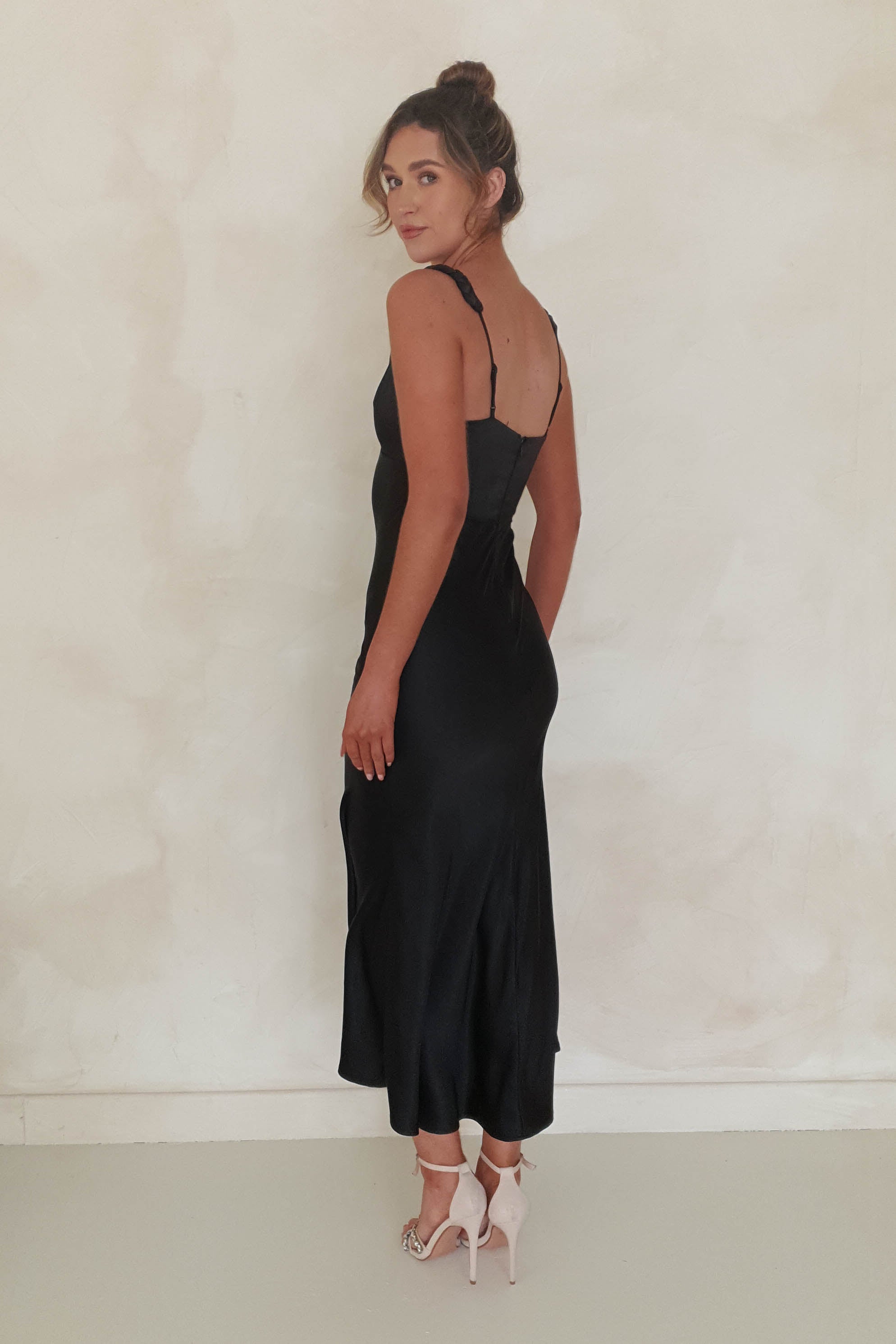 Bethanie Soft Satin Maxi Dress | Black | Oh Hello Clothing