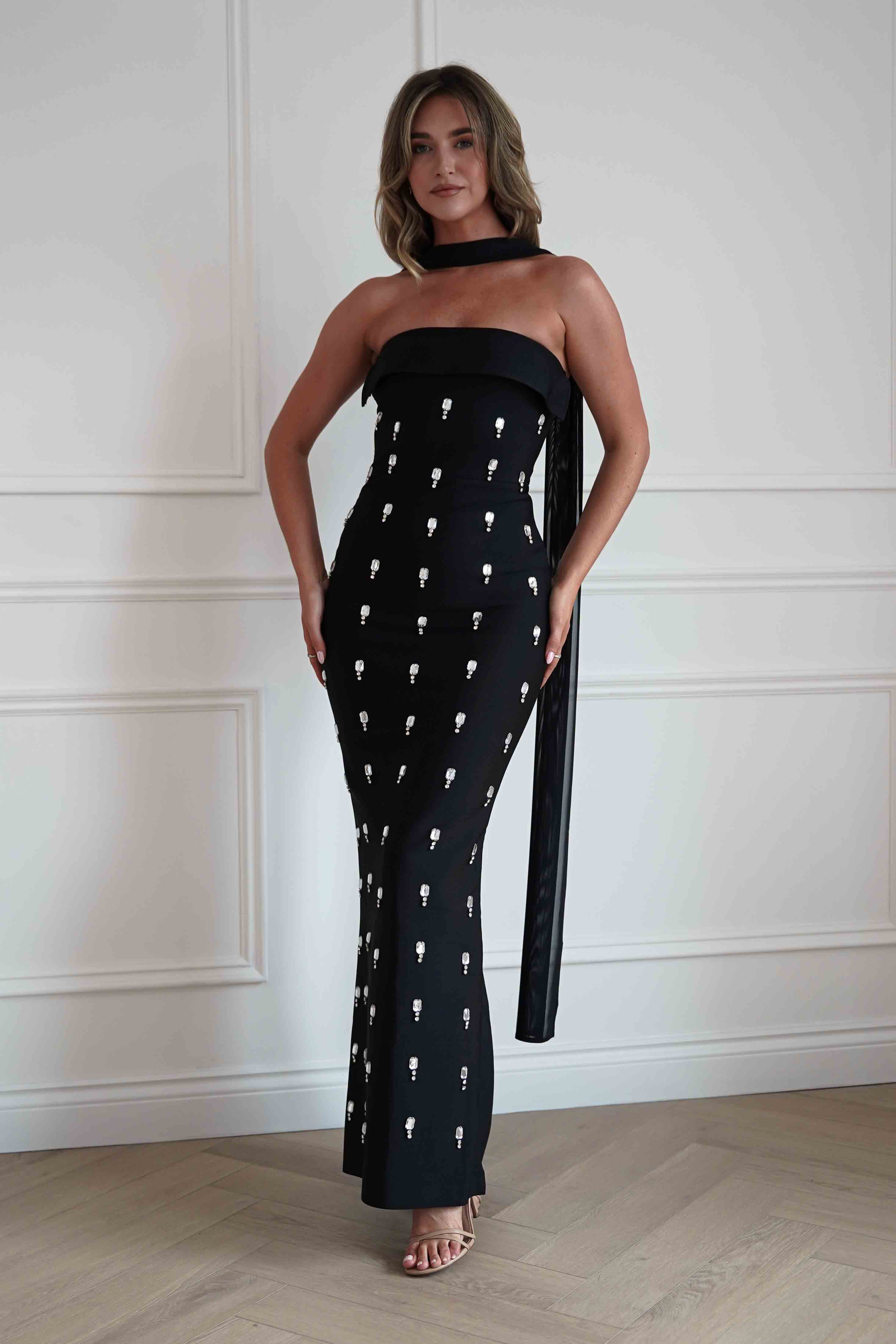 Oh Hello Clothing Women > Clothing > Dresses Bethany Embellished Bandage Maxi Dress | Black