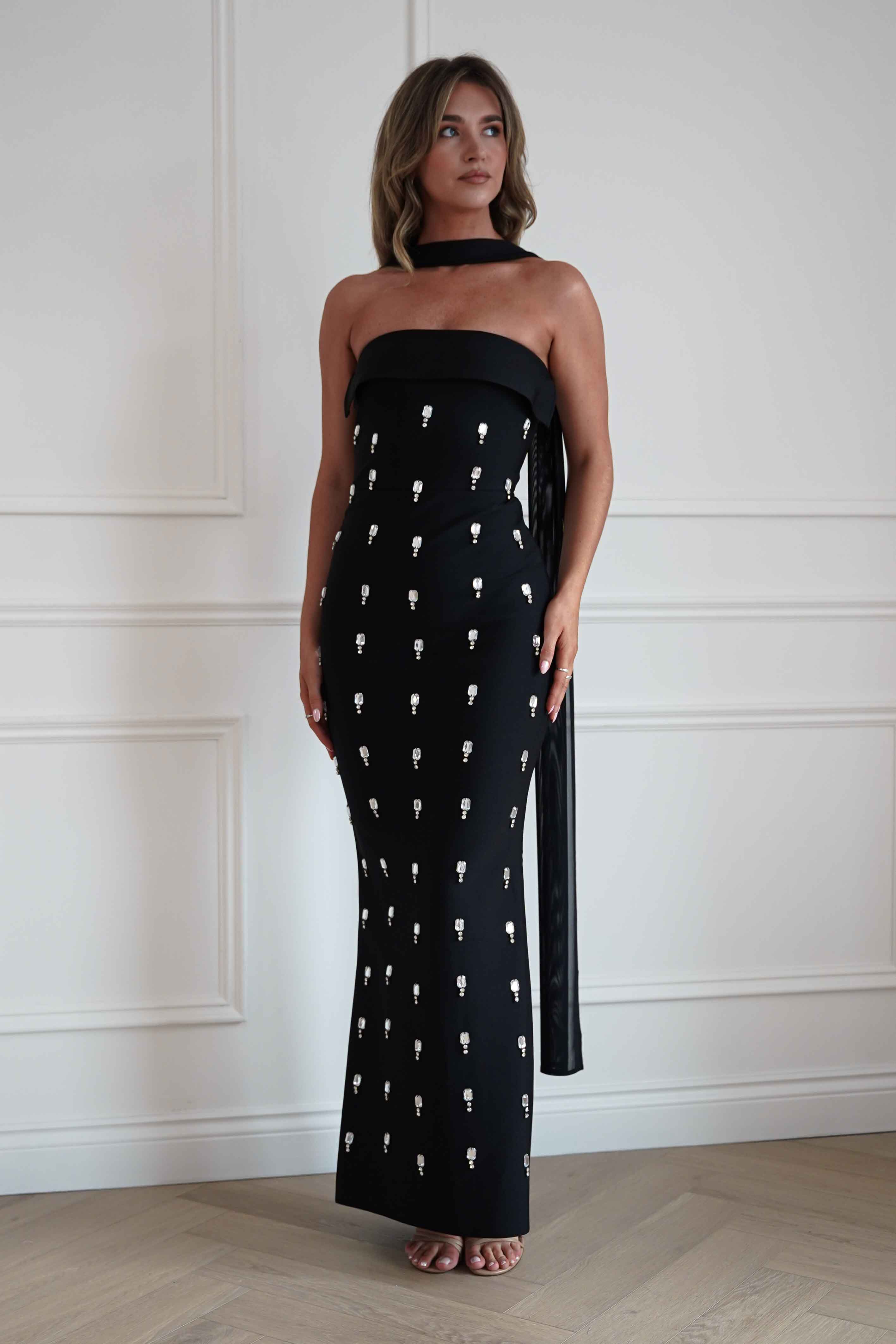 Oh Hello Clothing Women > Clothing > Dresses Bethany Embellished Bandage Maxi Dress | Black