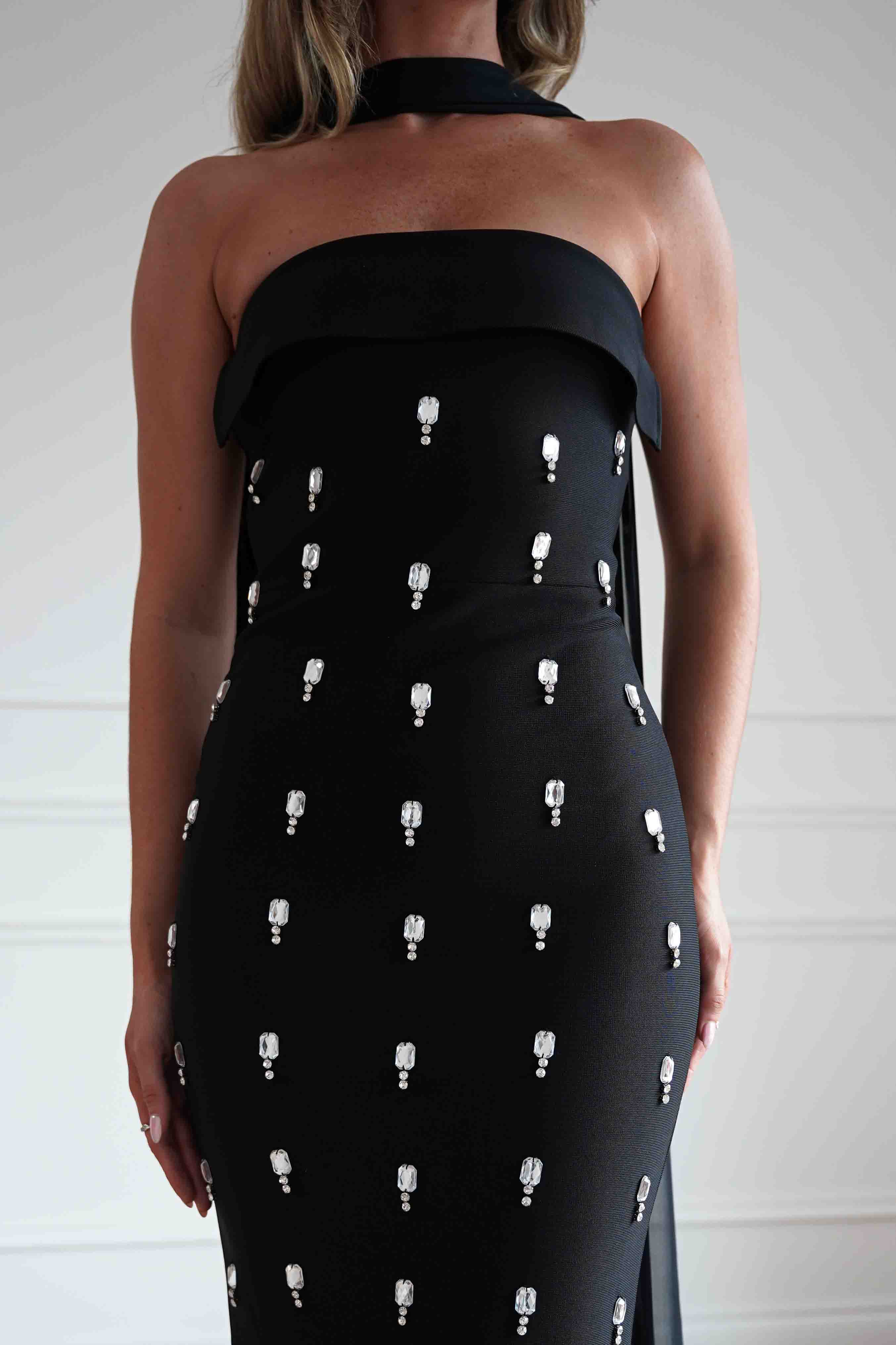 Oh Hello Clothing Women > Clothing > Dresses Bethany Embellished Bandage Maxi Dress | Black