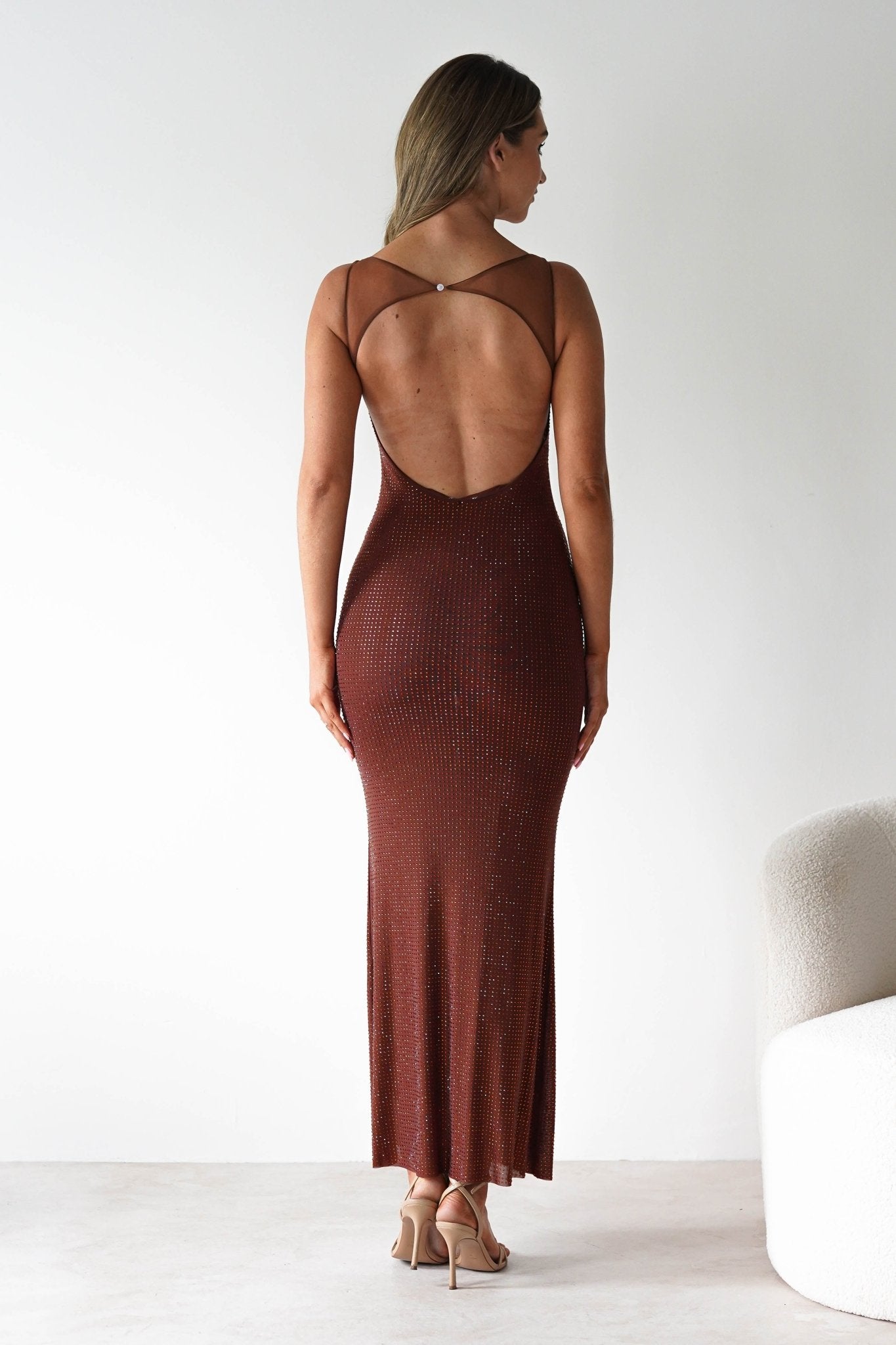 Billini Bodycon Backless Maxi Dress Brown | Wedding Guest Dress | Backless | Bodycon | Oh Hello Clothing