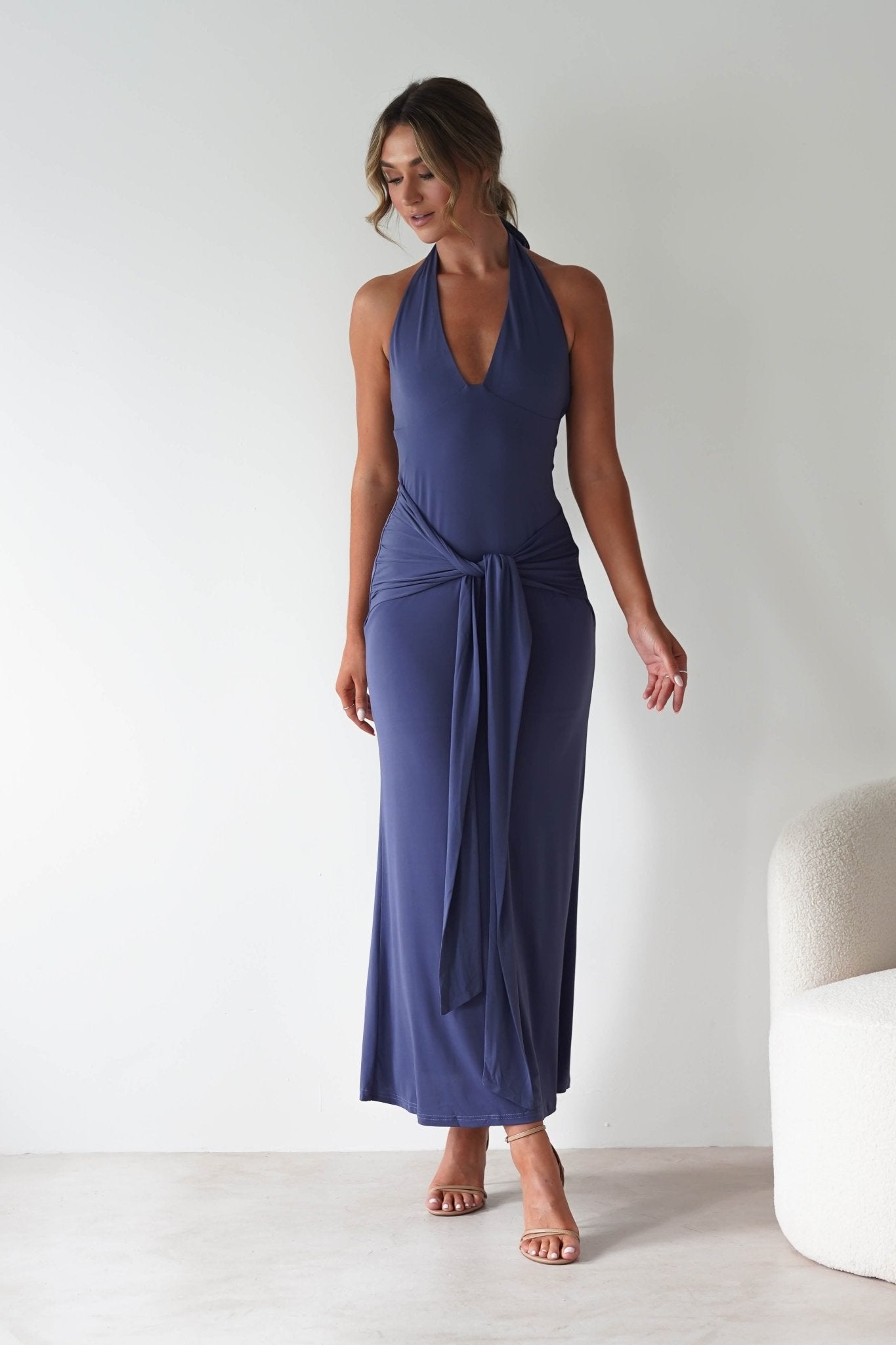 Blair Bodycon Maxi Dress Blue | Wedding Guest Dress | Bodycon | Maxi | Oh Hello Clothing