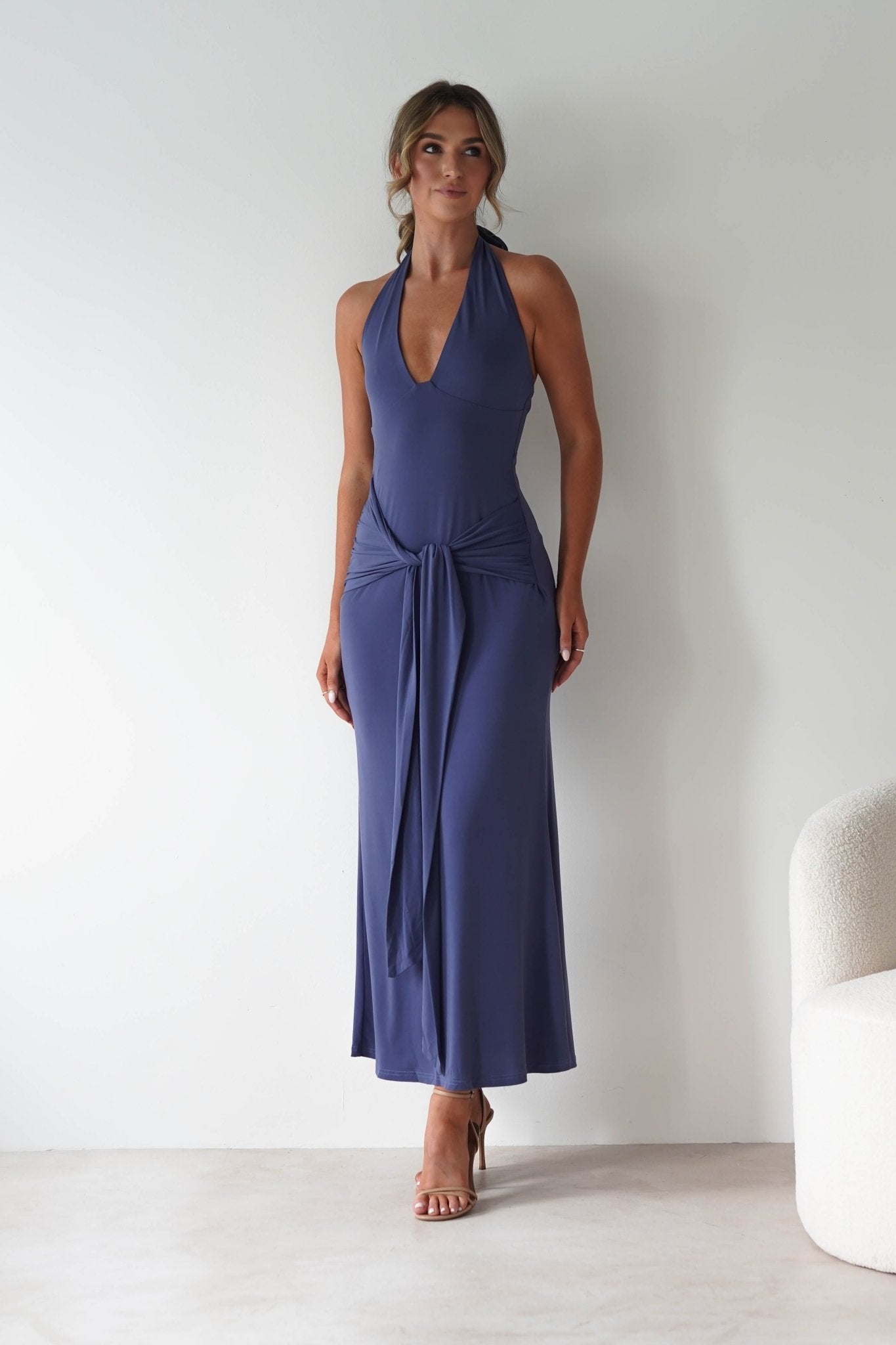 Blair Bodycon Maxi Dress Blue | Wedding Guest Dress | Bodycon | Maxi | Oh Hello Clothing