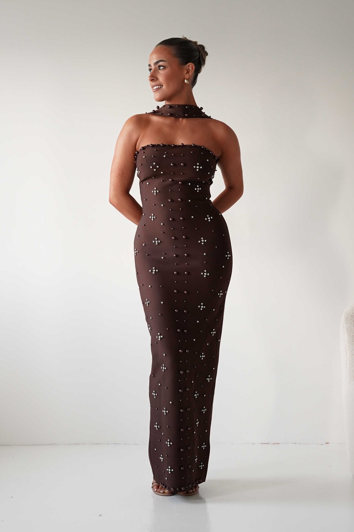 Oh Hello Clothing Dresses 1*DONE-Blayke Bodycon Bandage Maxi Dress BROWN