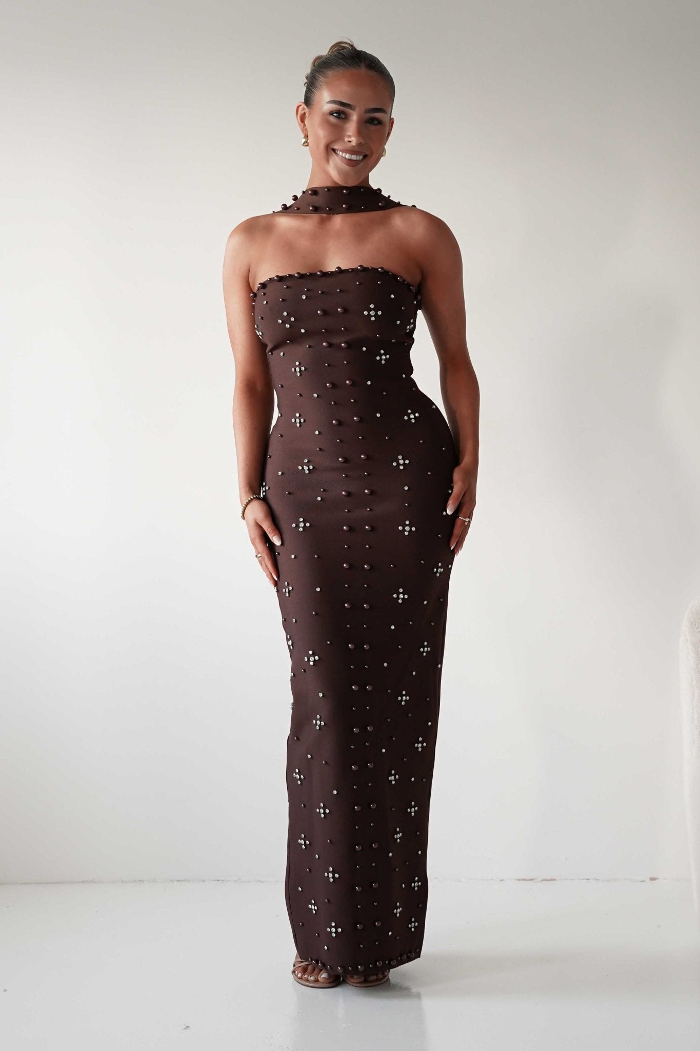 Oh Hello Clothing Dresses 1*DONE-Blayke Bodycon Bandage Maxi Dress BROWN