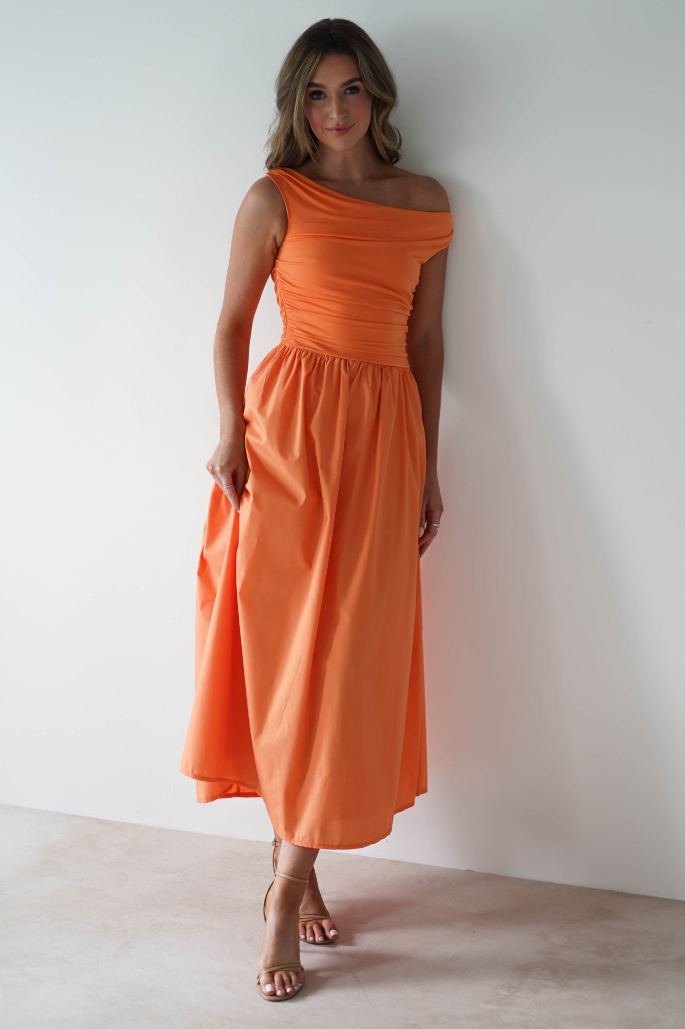 Bloom Skater Midaxi Dress Orange | Wedding Guest Dress | Skater | Oh Hello Clothing