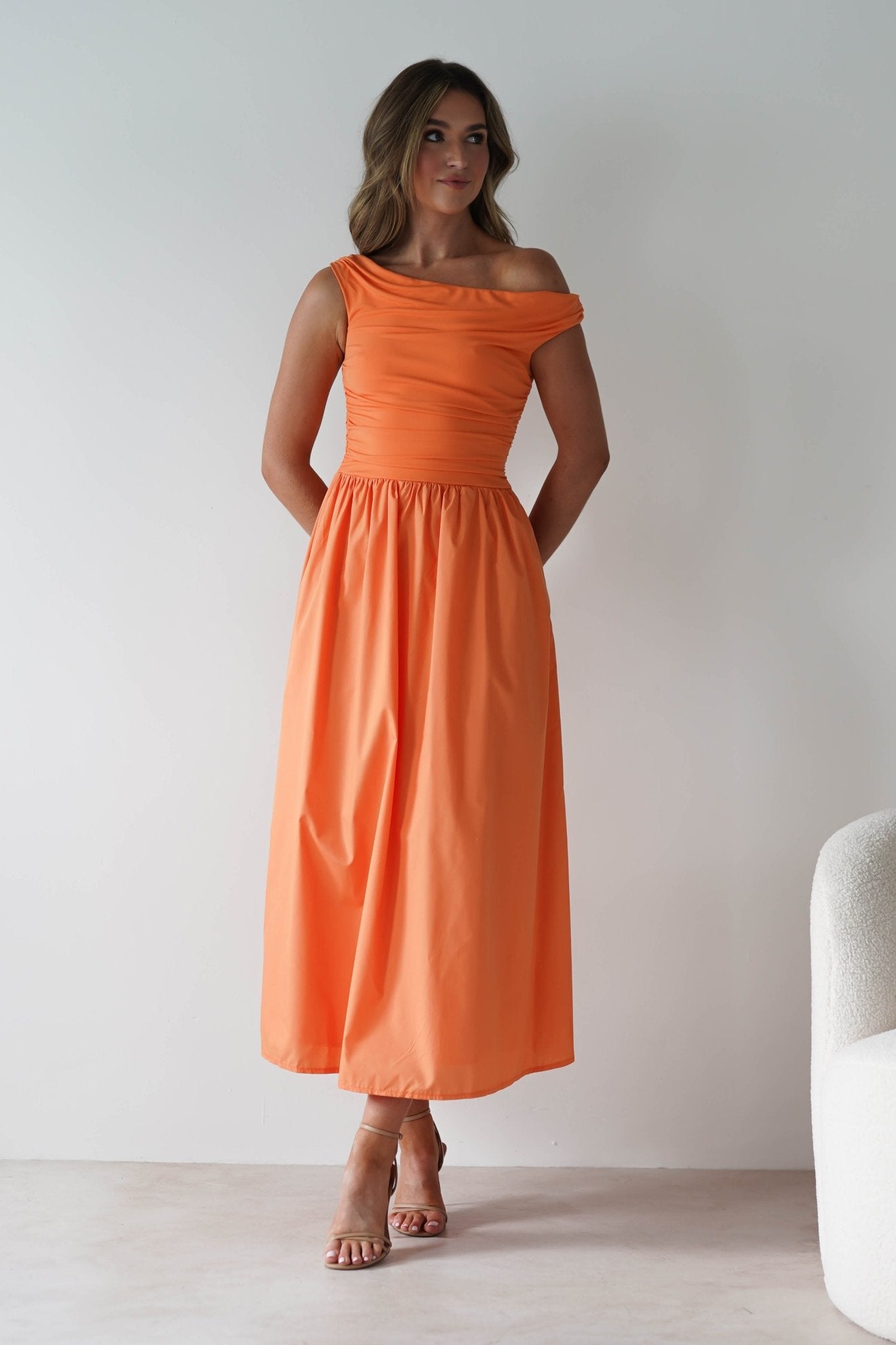 Bloom Skater Midaxi Dress Orange | Wedding Guest Dress | Skater | Oh Hello Clothing