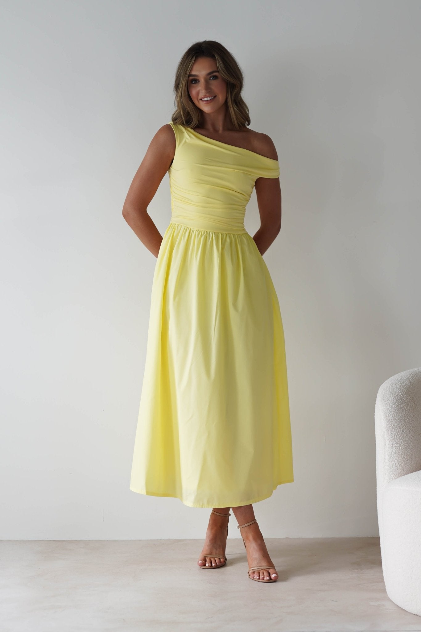 Bloom Skater Midaxi Dress Yellow | Wedding Guest Dress | Skater | Oh Hello Clothing