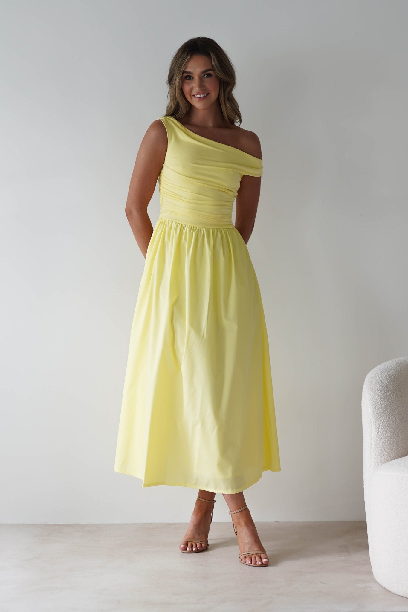 Bloom Skater Midaxi Dress Yellow | Wedding Guest Dress | Skater | Oh Hello Clothing