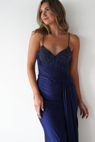 Breanna Draped Embellished Gown | Navy | Debs & Prom | Formal Gown | Oh Hello Clothing