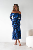 Bryanna Long Sleeve Mesh Maxi Dress Blue Floral | Wedding Guest Dress | Long Sleeve | Maxi | Oh Hello Clothing