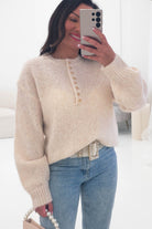 Oh Hello Clothing Women > Clothing > Knitwear ONE SIZE (6/12) Calix Button Detail Knit Jumper | Beige