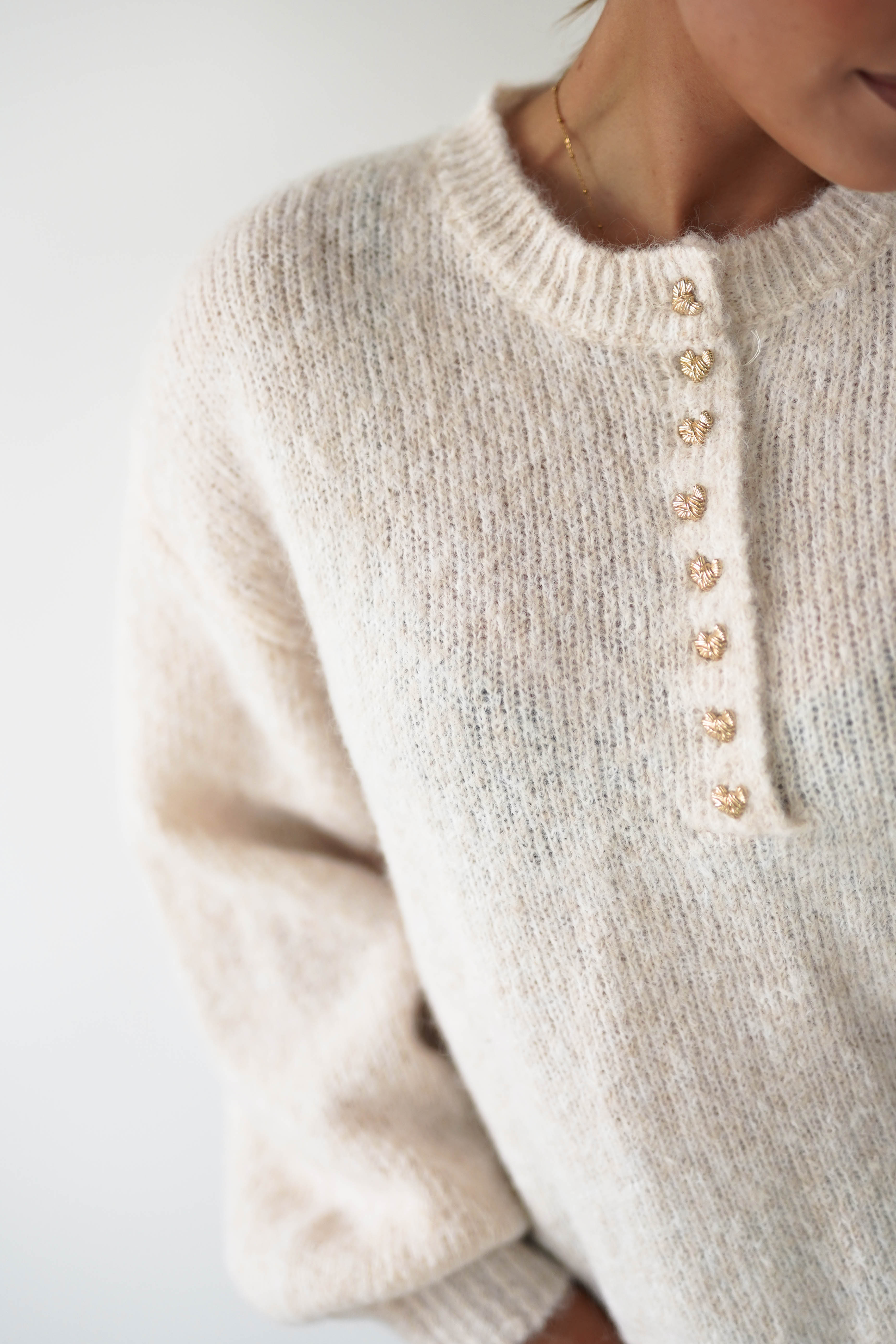 Oh Hello Clothing Women > Clothing > Knitwear ONE SIZE (6/12) Calix Button Detail Knit Jumper | Beige